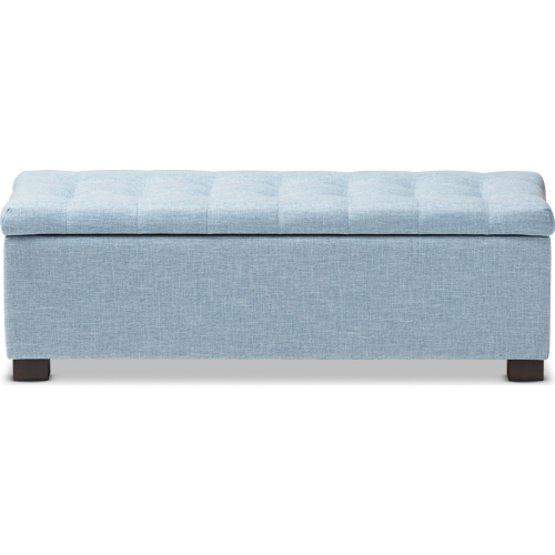 Roanoke Storage Ottoman Bench in Tufted Light Blue Fabric